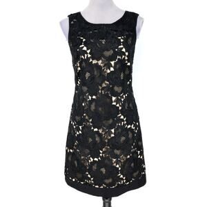 WHBM Dress Womens 2 Black Lace Floral Beige Lined Back Zip Formal Wedding